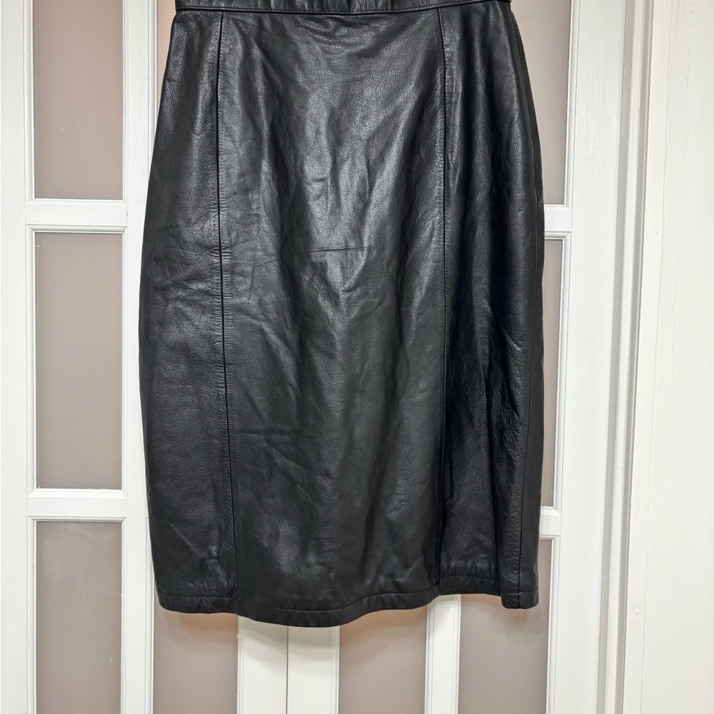Prezzia Vintage Genuine Leather Black Midi Pencil Skirt Size 9/10 - Picture 5 of 7